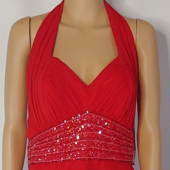 NWT Wow Halter Top with V-Neck Formal Gown in Red - Picture 4 of 4